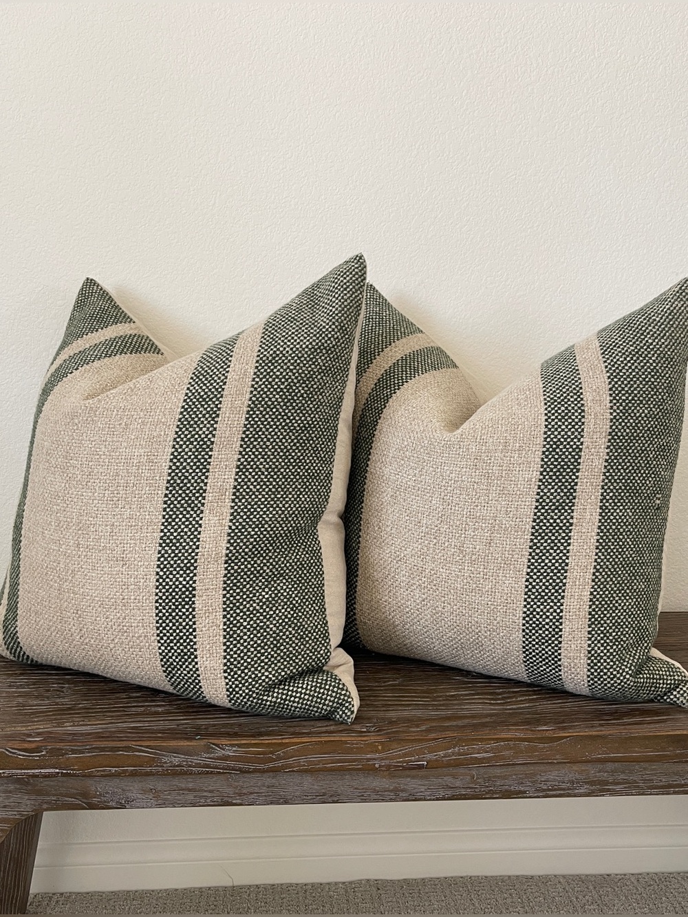 Pottery Barn BLAINE farmhouse striped pillow cover pair 22” square